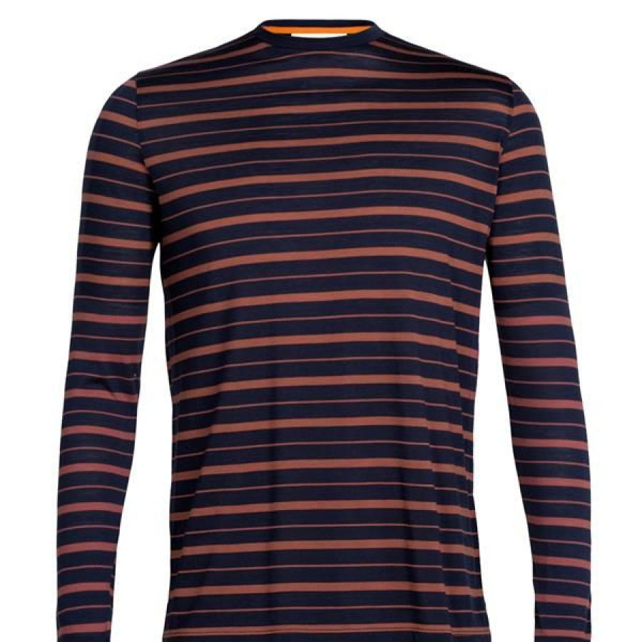 Clothing * | Icebreaker Shirts And Sports Bras Men'S Merino Wave Long Sleeve Stripe Shirt Midnight Navy