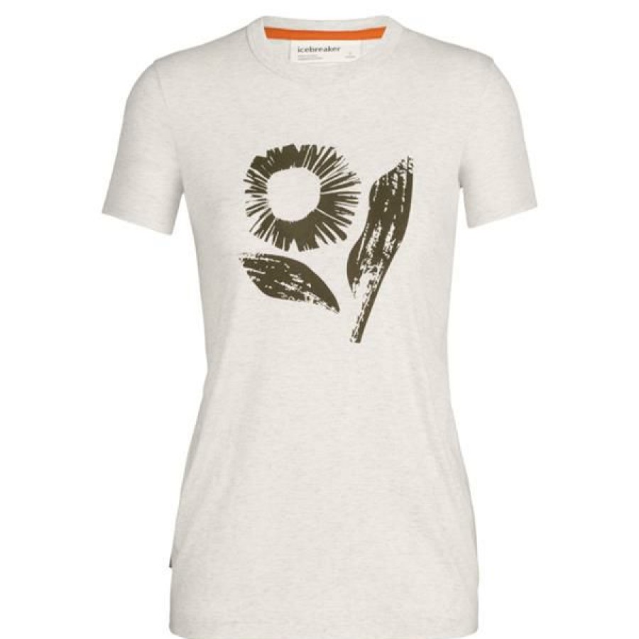 Clothing * | Icebreaker Shirts And Sports Bras Women'S Merino Central Flora Forms T-Shirt Ecru Heather