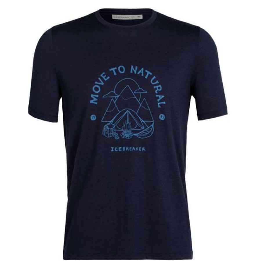 Clothing * | Icebreaker Shirts And Sports Bras Men'S Merino Tech Lite Ii Short Sleeve Canopy Camper T-Shirt Midnight Navy