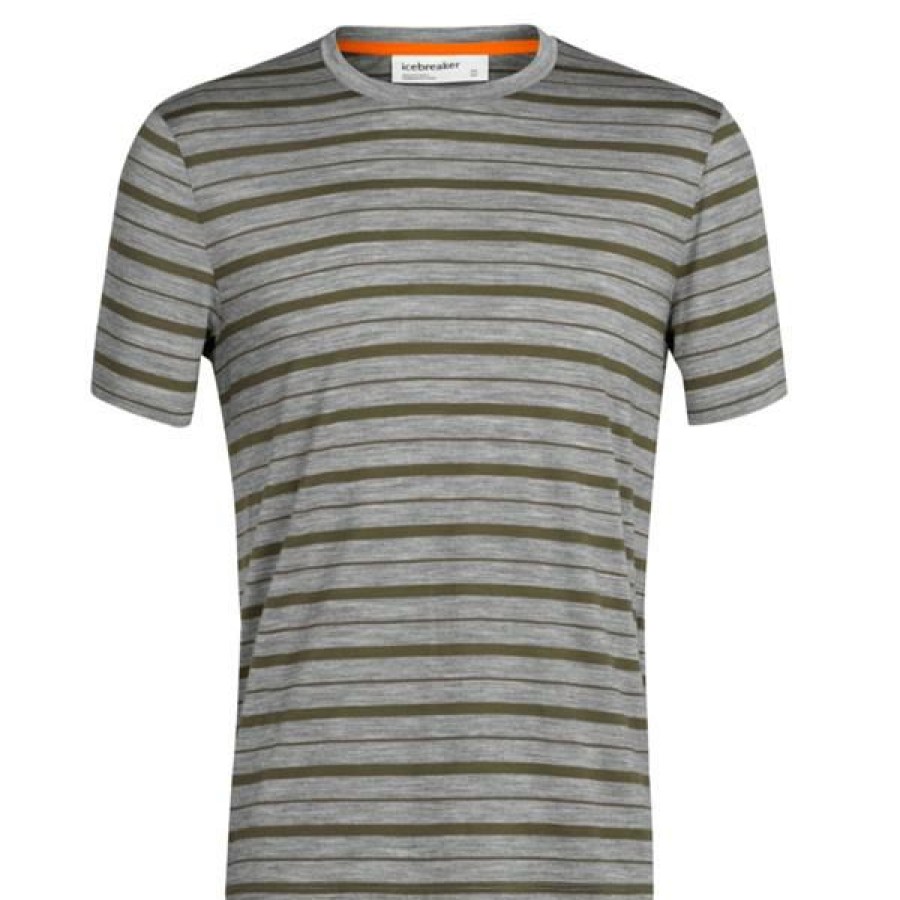 Clothing * | Icebreaker Shirts And Sports Bras Men'S Merino Wave Short Sleeve Stripe T-Shirt Metro Heather