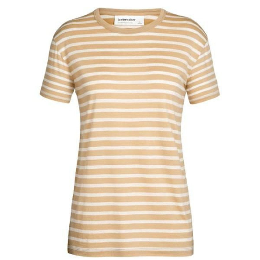 Clothing * | Icebreaker Shirts And Sports Bras Women'S Merino Granary Stripe T-Shirt Sand/Ecru Heather