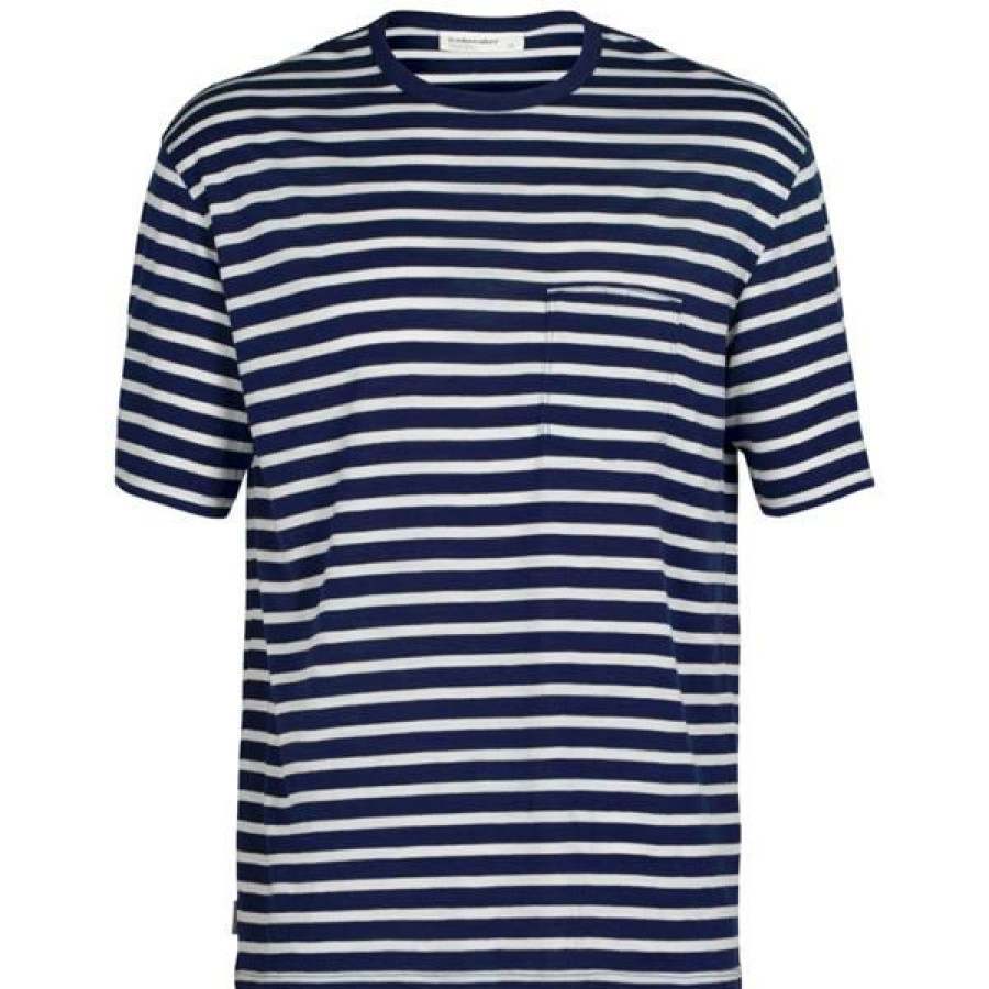 Clothing * | Icebreaker Shirts And Sports Bras Men'S Merino Granary Short Sleeve Pocket Stripe T-Shirt Midnight Navy