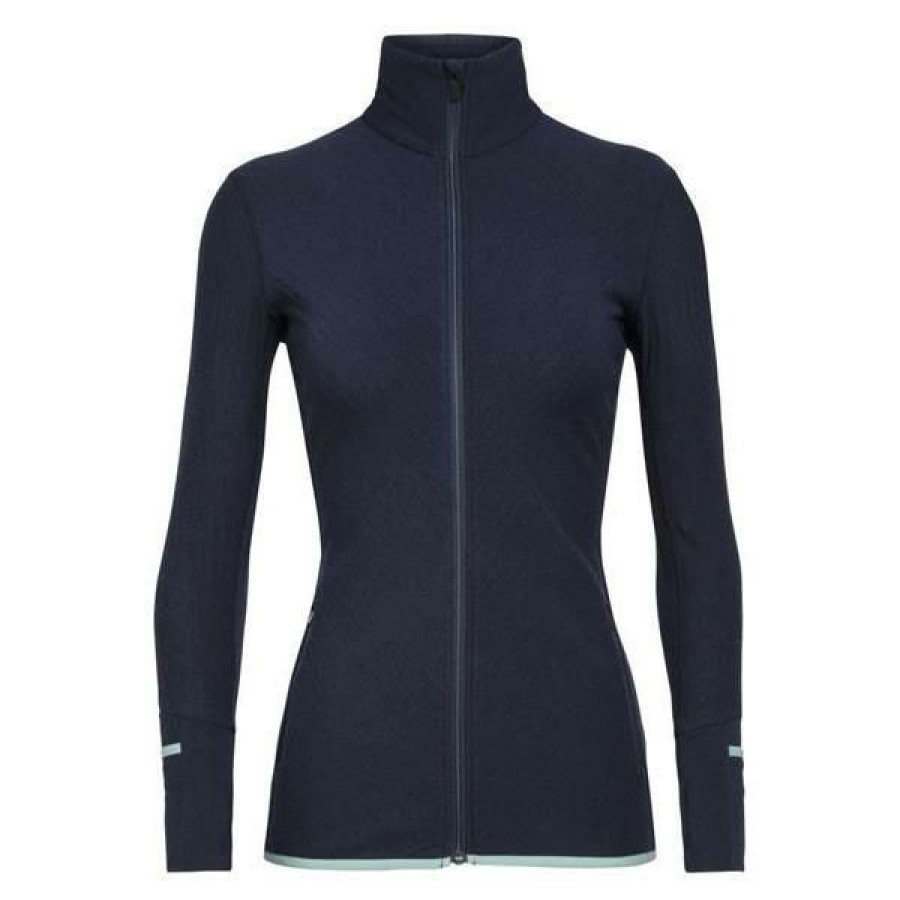 Clothing * | Icebreaker Shirts And Sports Bras Women'S Merino Descender Long Sleeve Zip Royal Navy